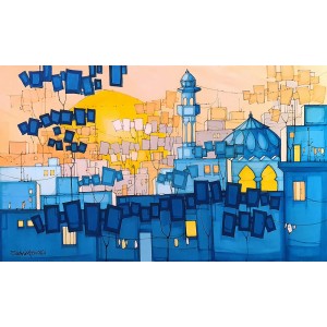 Salman Farooqi, 36 x 60 Inch, Acrylic on Canvas, Cityscape Painting, AC-SF-448